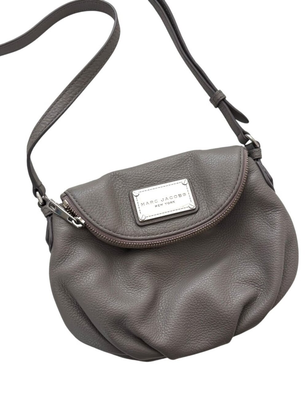 Marc Jacobs New York Mini Natasha Crossbody Bag Purse Gray Pebbled Leather
